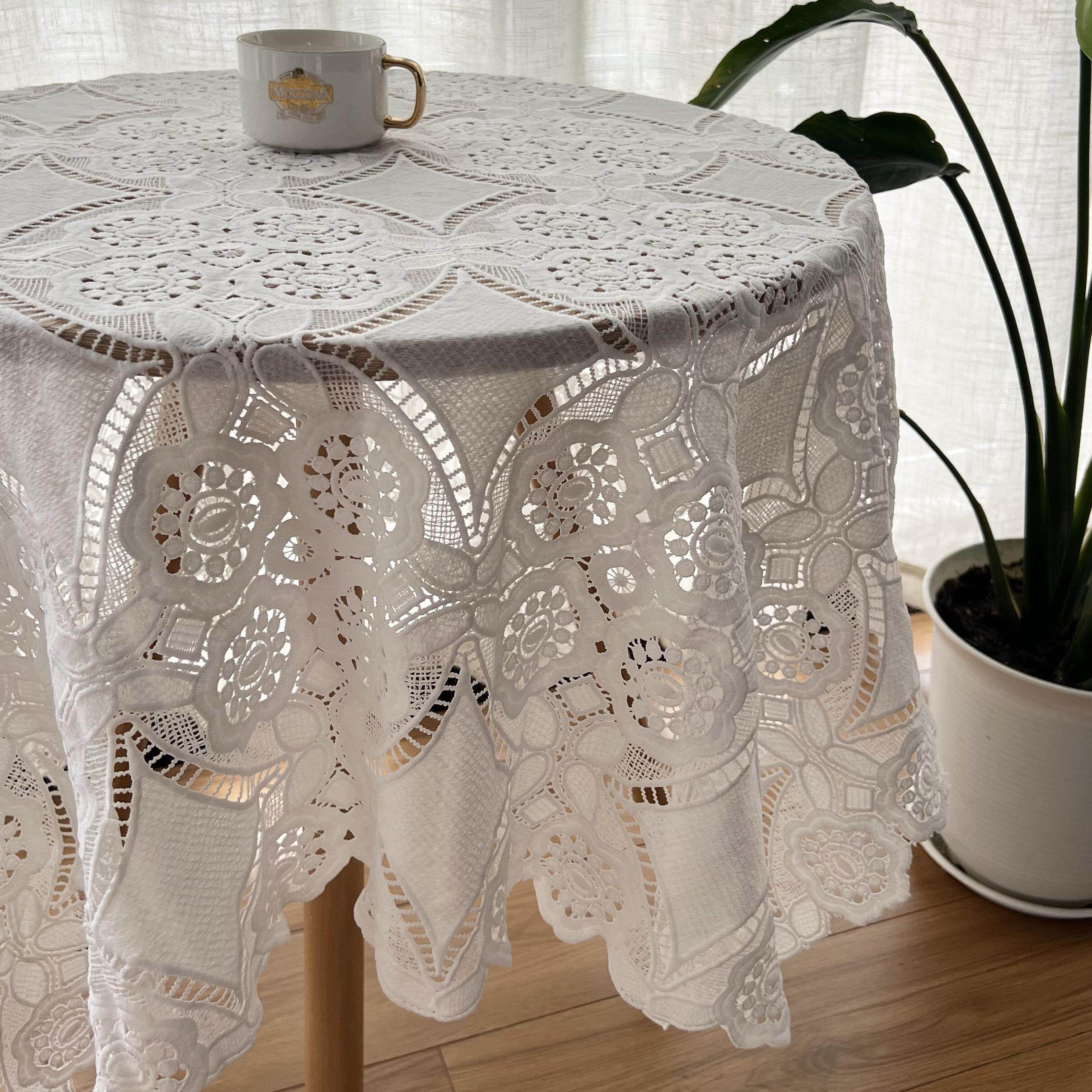 白色蕾丝桌布法式田园风刺绣餐桌布茶几柜防尘沙发盖布巾