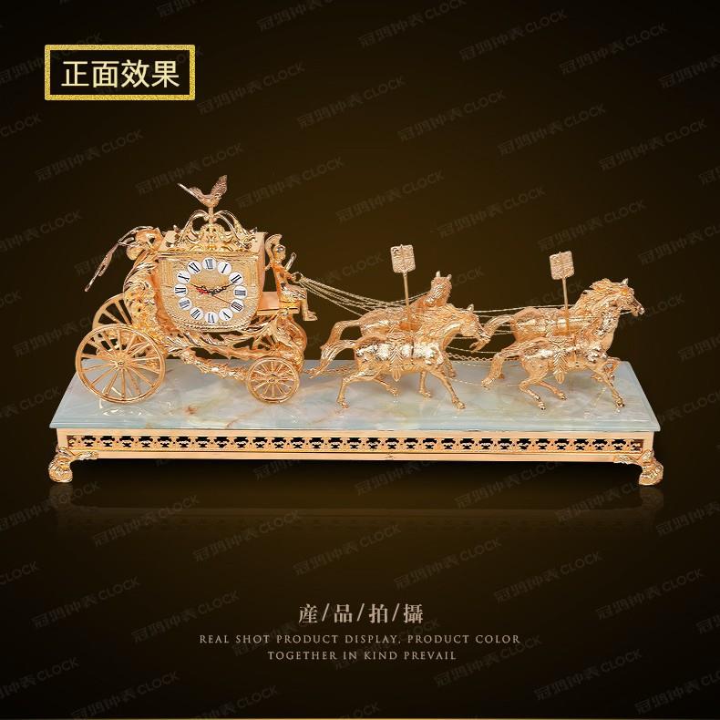 欧式纯铜马拉车台钟客厅玄关座钟别墅金色台钟