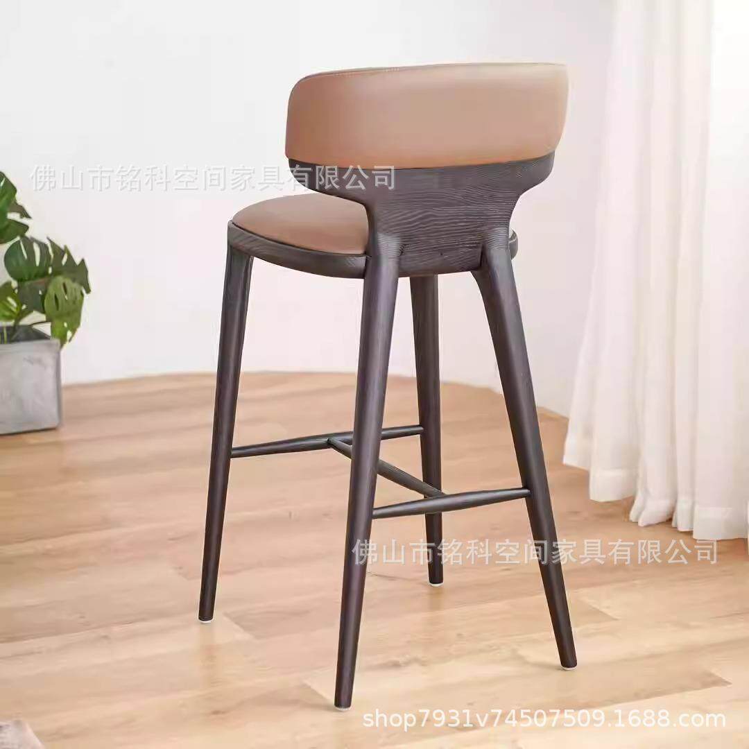 北欧家用全实木吧台椅靠背高脚凳现代简约酒吧椅白蜡木创意岛台椅