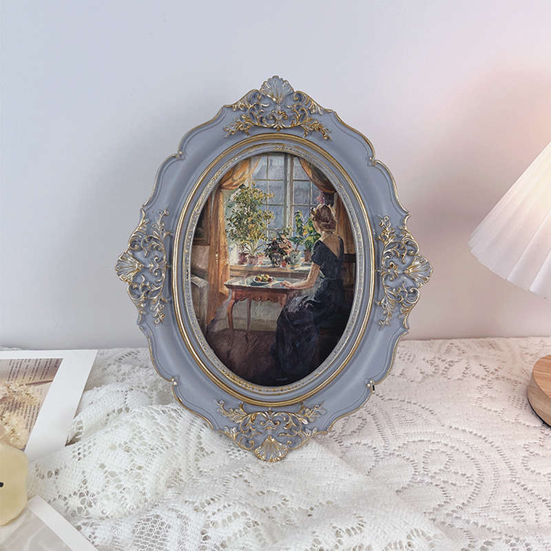 法美欧式复古桌面摆件油画装饰画客厅卧室轻奢挂墙奶油风椭圆相框