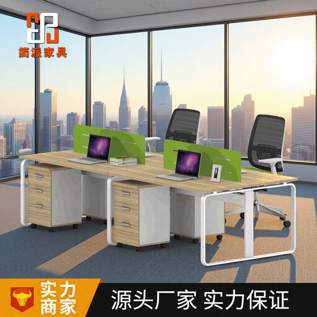 简约办公桌四人位板式办公电脑桌职员屏风会议桌椅组合子办公桌
