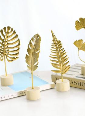 有艺术感的摆件玄关摆件柜子客厅高级感北欧轻奢简约银杏叶金属办