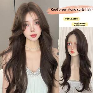 崽甜假发女款全头套怦然心动冷棕色长卷发气质中分波浪整顶假发套