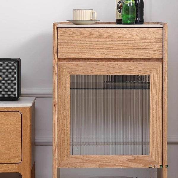 北欧风实木扫地机器人收纳柜现代简约移动矮柜岩板边柜原木置物架