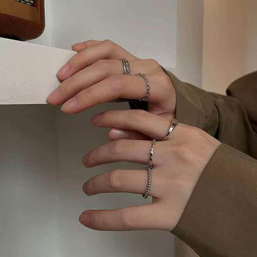 6 sets of rings for women 素圈戒指6件套尾戒开 口可调节关节戒