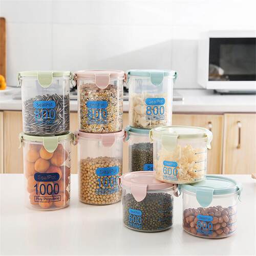 Manufacturer's grain refrigerator storage jars, transparent