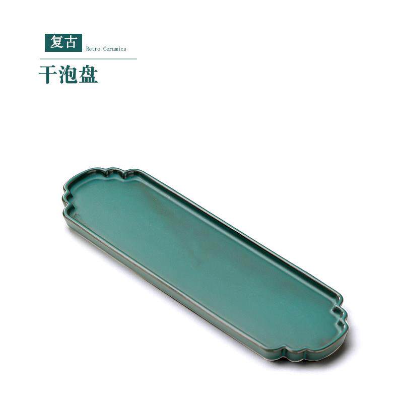 中式覆古陶瓷干泡盘创意绿色茶盘小茶台一壶二杯功夫茶具茶托单层