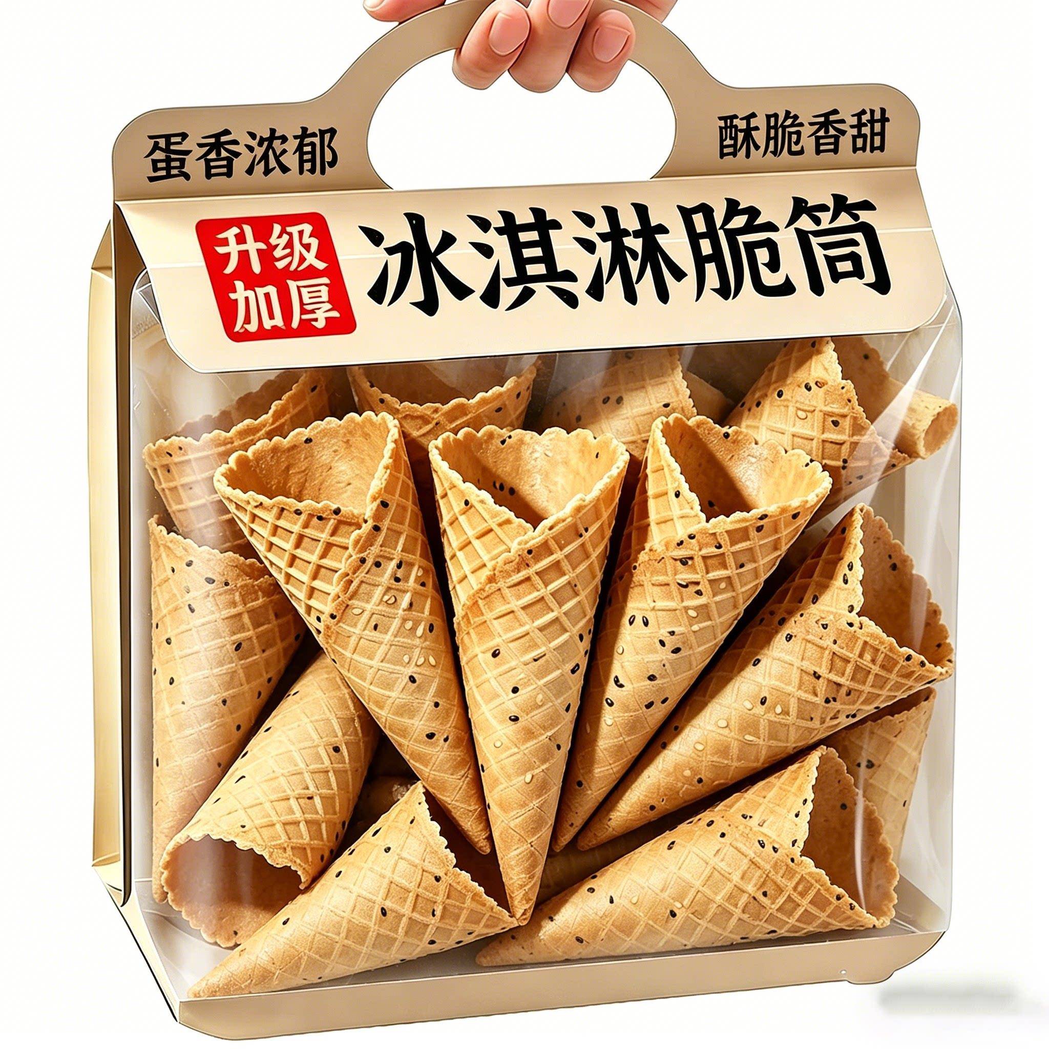 升级加厚冰淇淋脆筒0添加原味芝麻长蛋筒甜筒脆皮雪糕脆桶热奶宝