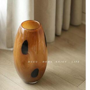 琉璃玻璃点中小众艺术棕色花瓶焦糖古复古设计款摆件波高