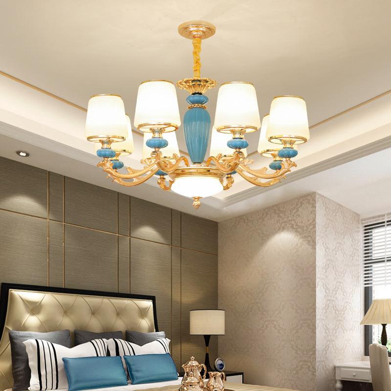 欧式10067陶瓷吊灯锌合现厅代家用复式酒楼别餐墅客厅卧金室水晶