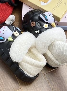 鞋女新款可拆卸冬季外穿家居室内毛绒鞋防水保暖毛毛拖鞋