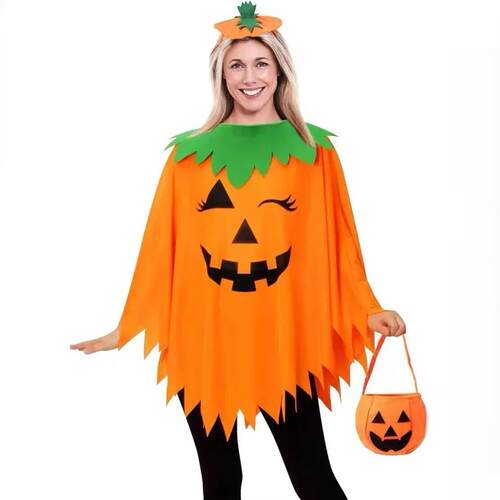 Adult Witch Pumpkin Cloak Hat Suit Cosplay Costume Smock
