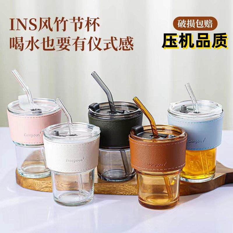 加厚玻璃杯家用水杯隔热防烫吸管咖啡杯高颜值礼品杯子
