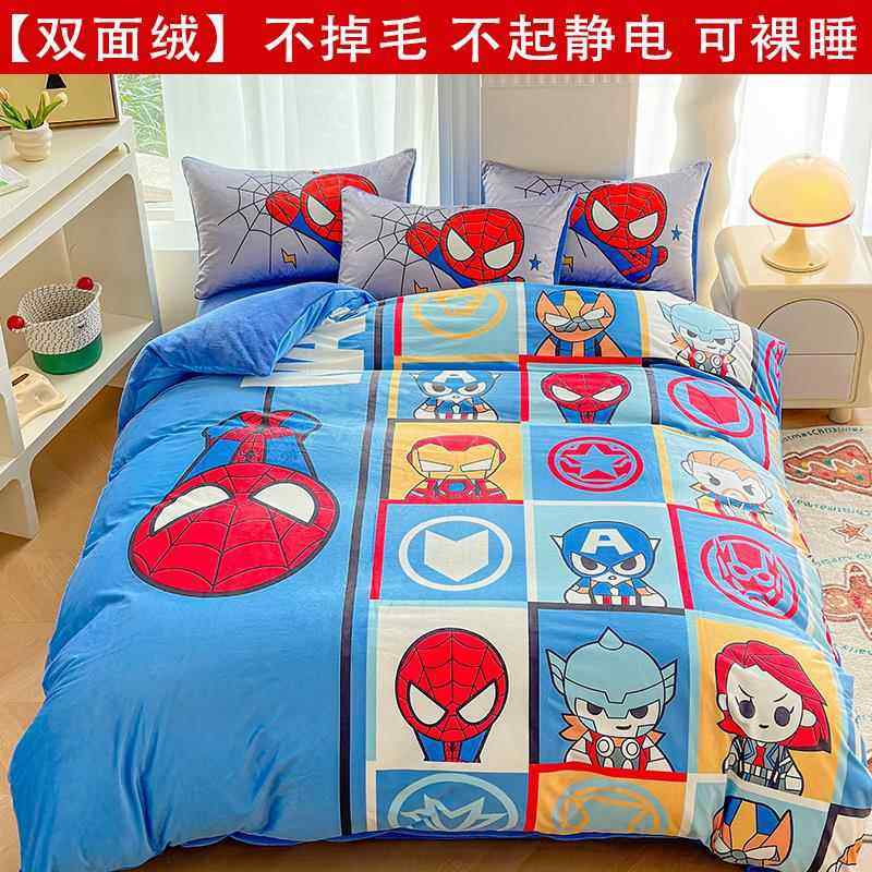 正品哆童啦A梦牛奶当绒四件套3卡通珊瑚绒被套学生保暖儿叮猫床品