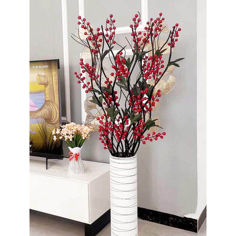 假花仿真花摆设客厅红浆果落地式插花干花花束欧式高装饰花艺摆件