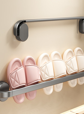 浴室吸盘拖鞋架卫生间免打孔壁挂式厕所门后放鞋子收纳神器沥水架