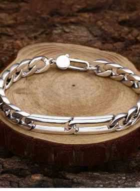 925纯银手链 百搭环扣环坦克手链 霸气潮流泰银复古做旧饰品