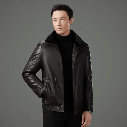 海冬装宁装2606-KJ皮衣外绒套男休闲翻领绵羊皮夹克中年爸爸羽内