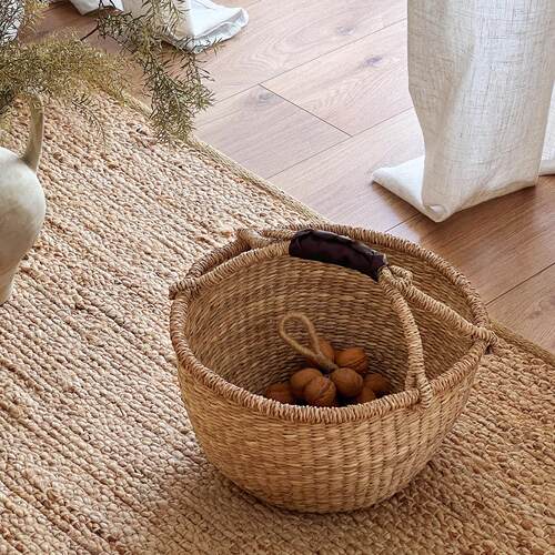 草编手工编织野餐篮收纳筐家用水果篮手提买菜篮子果蔬篮采摘篮子