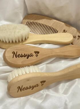 Personalized Baby Wooden Hair Brush and Comb Set of 3,Custom