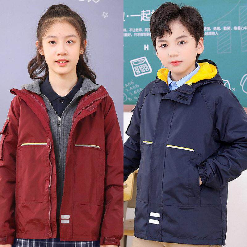 秋冬男女童冲锋衣加厚保暖三合一防风防雨中小学生校服摇粒绒外套