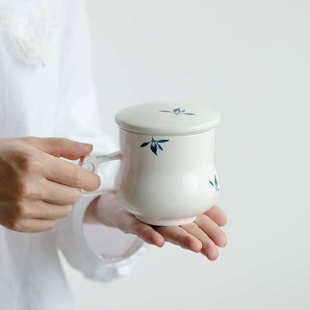 昌朴居纯手绘蝴蝶兰花泡茶杯家用办公室女茶水分离水杯懒人杯子