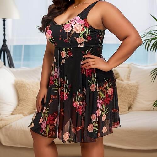 Fat and plus size swimsuit, women's belly covering and