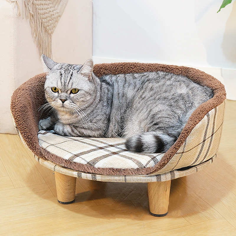 猫窝冬季保暖沙发离地实木凳子小猫咪睡觉的窝圆形宠物猫吊床