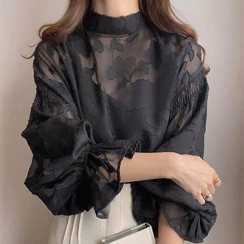 外贸女装2025春夏新品长袖打底衫蕾丝衫上衣衬衫衬衣宽松两面穿