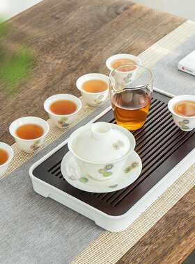 高档手绘茶具套装德化白玉瓷整套茶杯盖碗茶盘家用办公商务茶具礼