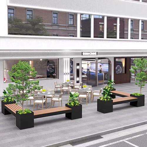 北欧户外一体化可坐花箱公园街道花槽木座椅组合商场花坛隔断围栏