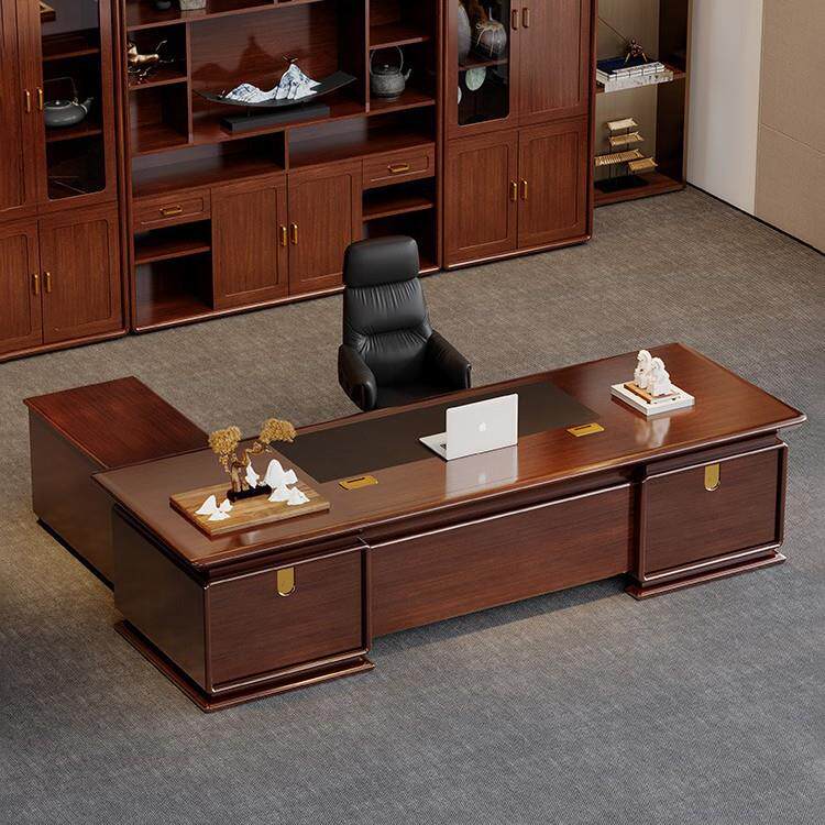 老板办公桌高档总裁董事长办公室新中式实木皮大班台办公家具
