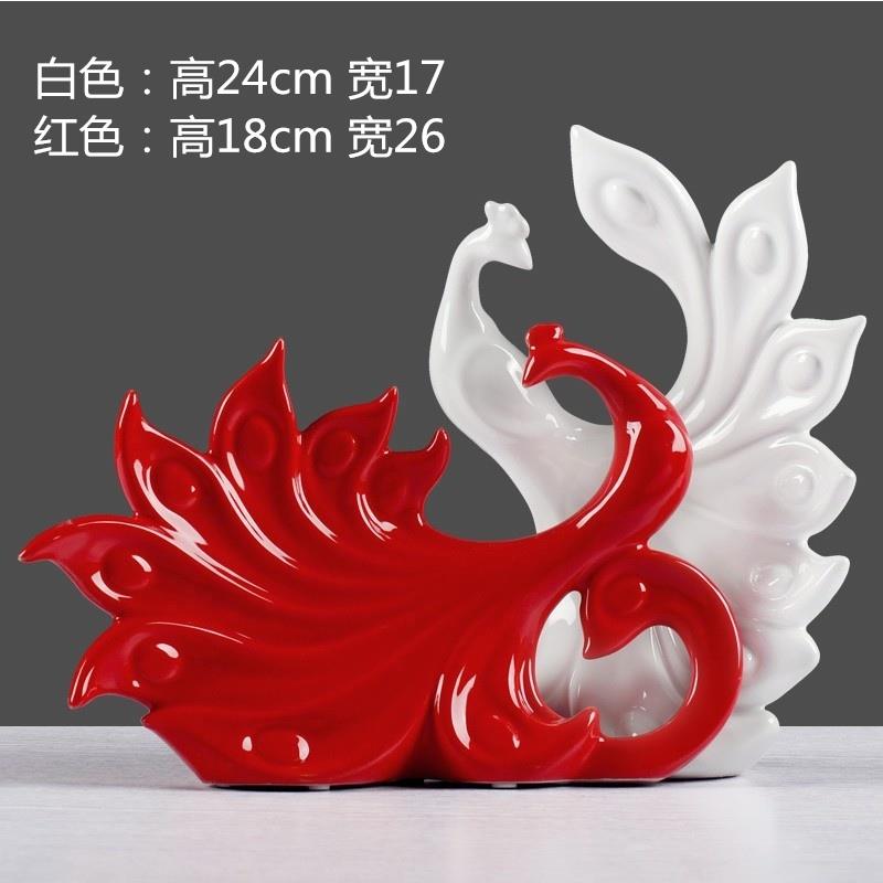 正品红白现代新柜家饰创意情雀侣婚房客厅红酒摆件饰陶瓷装品孔礼