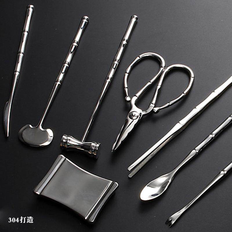 厂家直销304蟹八件竹节吃螃蟹工具蟹钳蟹剪蟹锤蟹叉蟹夹高档套装