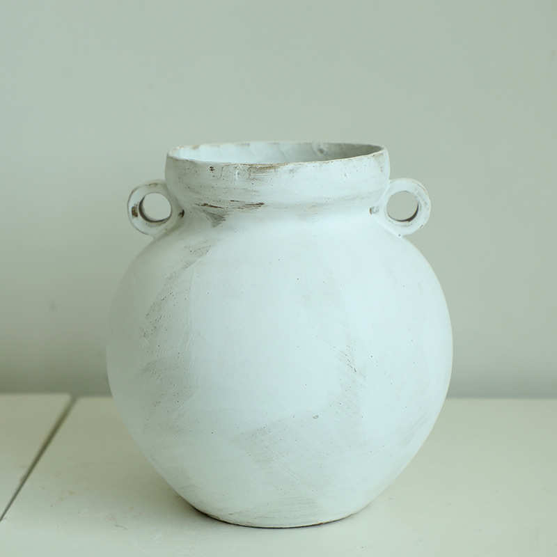 器花瓶茶摆件景德镇双耳日式空间花寂陶艺侘复古风纯手工陶罐