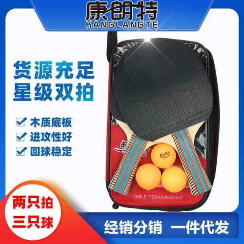 乒乓球拍正品对拍初学者儿童学生成品双拍套装横直拍2只装拍