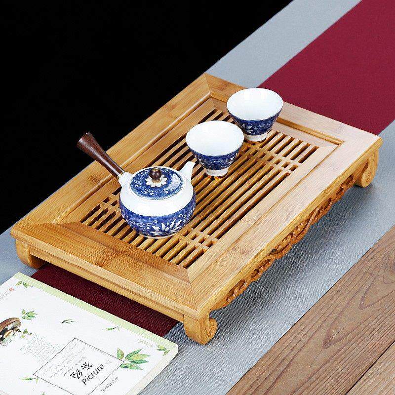 竹子茶盘家用竹制小号茶台简约现代功夫茶具托盘抽屉式储水长方形