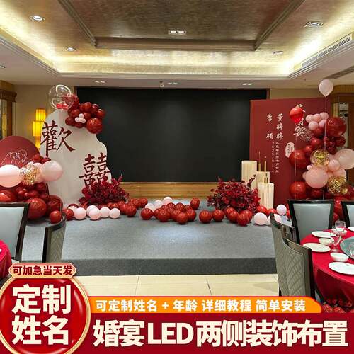 婚礼大屏幕两侧布置led屏出阁宴舞台装饰回门宴背景板答谢宴kt板