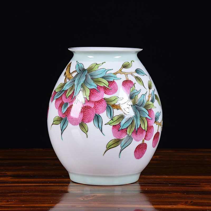 景德镇手绘荔枝福筒瓶插花现代花瓶家居玄关摆件收藏工艺品礼品瓷