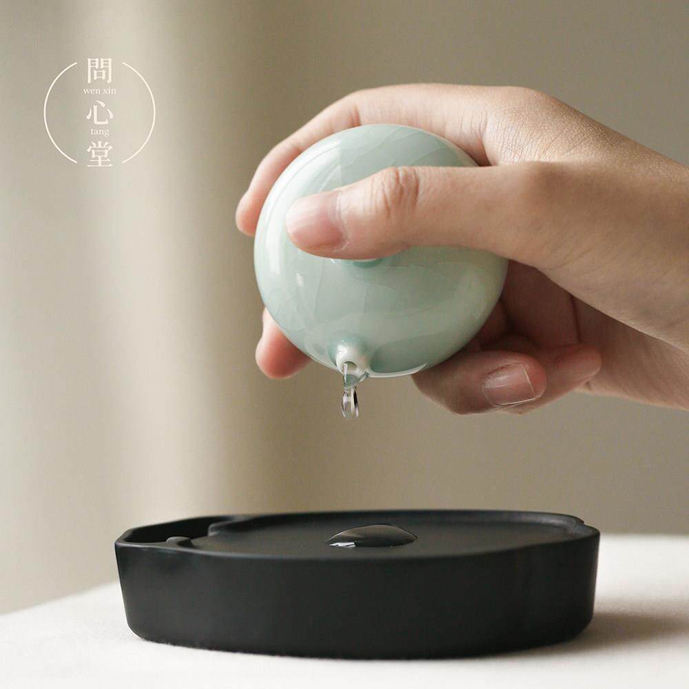 问心堂水滴汝瓷袖珍小砚滴水滴砚台磨墨加水墨碟添水文房器书法用
