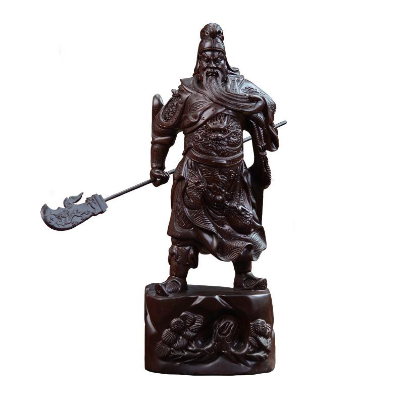 黑檀木雕刻关公像关羽横刀摆件木质武财神红木工艺品客厅摆件礼品