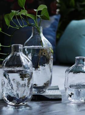 现代简约小口水波纹透明玻璃花瓶客厅餐桌水培仿真花装饰花瓶