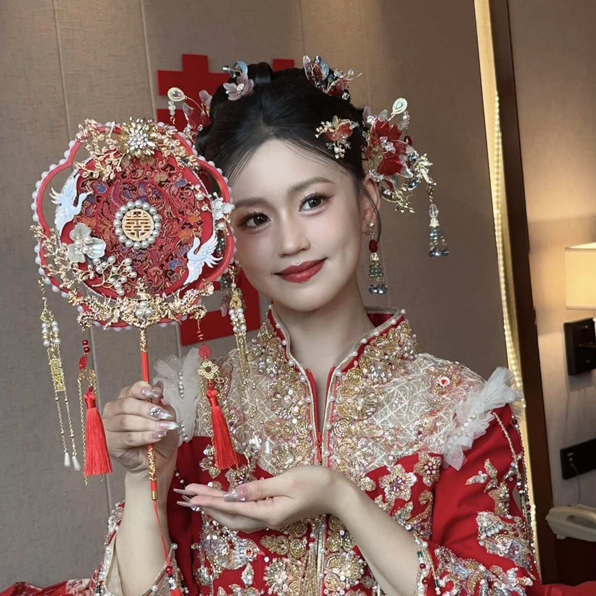 天台华莲团扇新娘结婚婚礼喜扇秀禾diy材料扇子手工婚扇成品高级