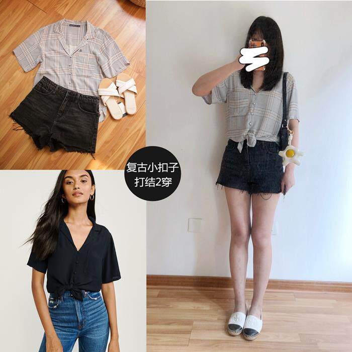 纯甄一批！法式复古~一排小扣子~西服领~垂坠凉快~女短袖袖衬衫