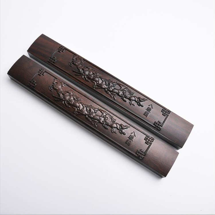 刻话浮雕黑檀木镇尺素面书法镇尺实木镇纸压书尺压纸木文房四宝