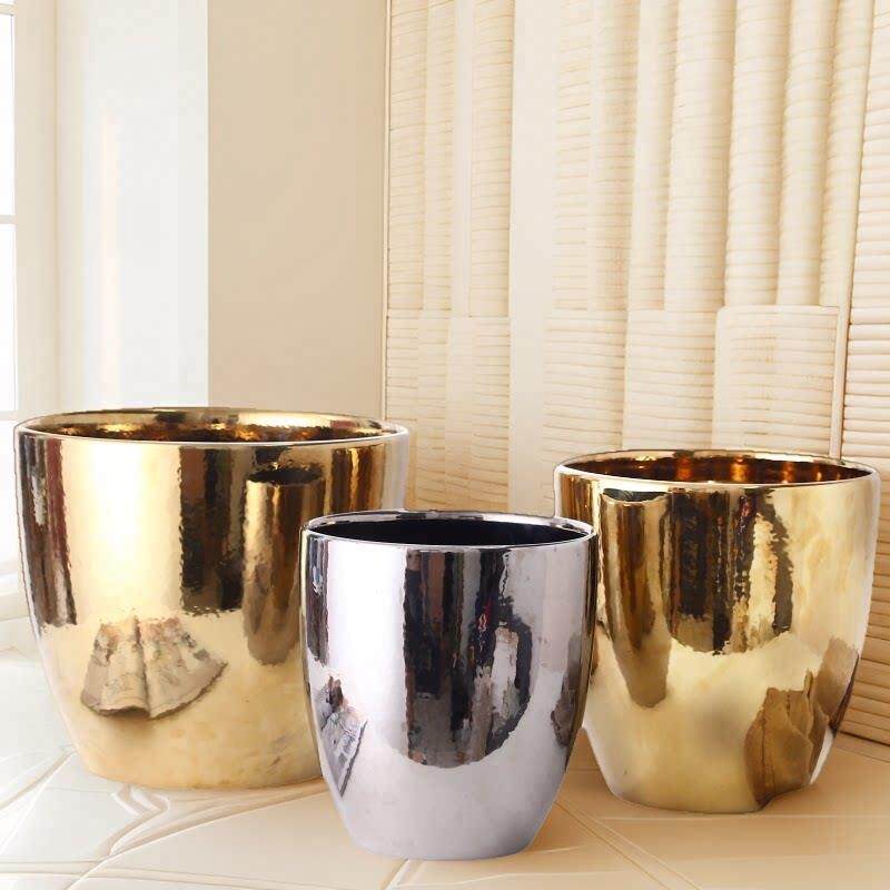 陶瓷花盆ins北欧风格 室内户外花卉特大码绿植 金色银色无孔大号