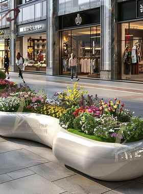 玻璃钢售楼部花坛座椅户外步行街公共区休息长凳室内商场美陈长凳