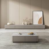 现代简约落地电视柜实木岩板地台家用客厅新款 极简轻奢地柜 意式