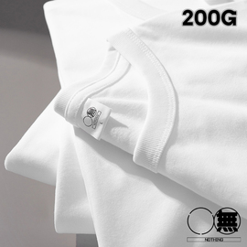 三无公社200g40支陶瓷磨毛基础款，男女纯棉打底短袖，白t纯色t恤
