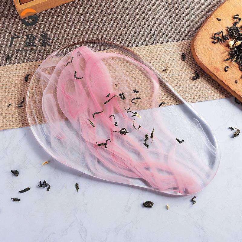 日式水墨纹云朵干泡台壶承磨砂玻璃冰冻烧茶托茶杯垫点心盘寿司盘